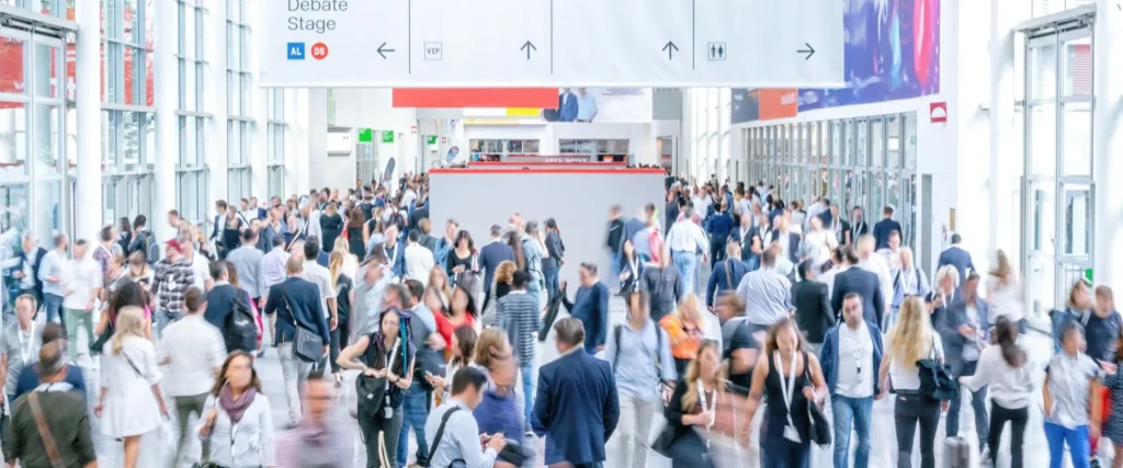 Crowd inside an exhibition hall
